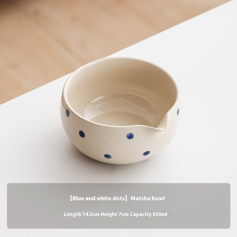 Matcha bowl, blue dots