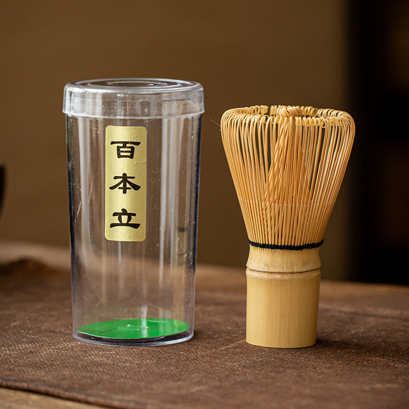 100-prong bamboo matcha whisk with its storage tube