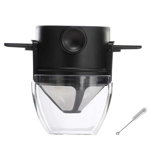 Reusable stainless steel coffee filter with holder and brush