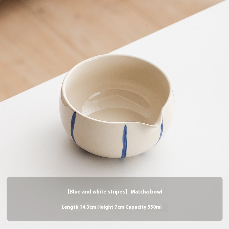 Matcha bowl, blue stripes