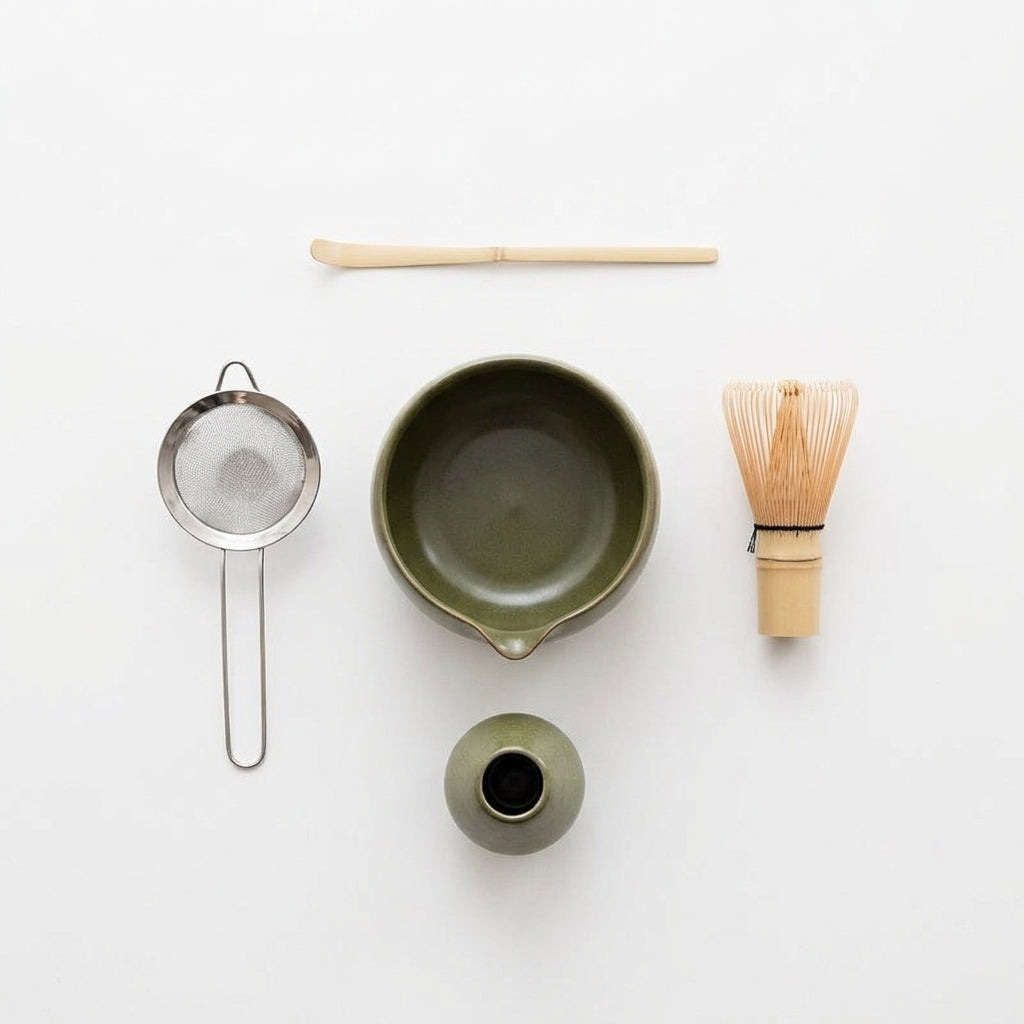 Matcha Starter Kit: bowl, bamboo whisk, whisk holder, scoop and sieve