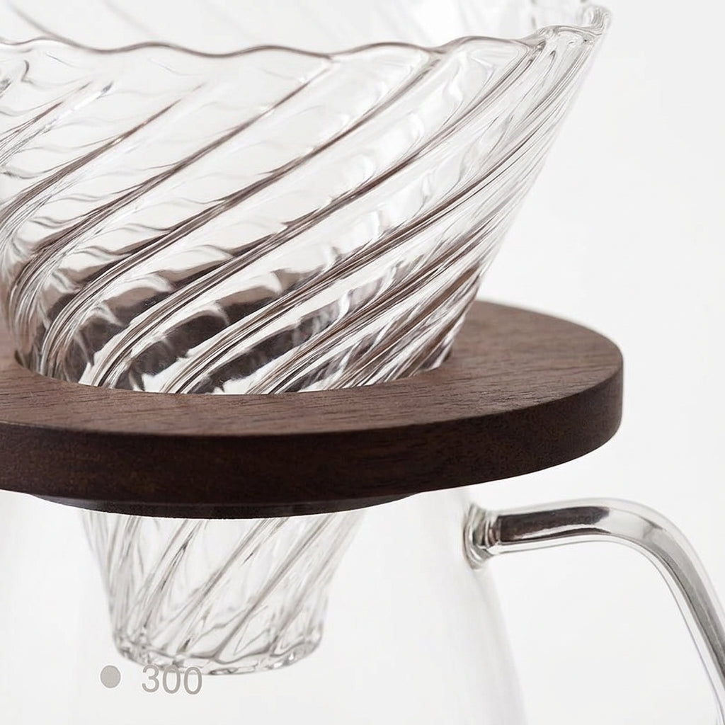 Pour-Over Coffee Kit glass and wood detail